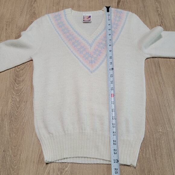 Offspring Wool Blend Sweater Academia V Neck Fair Isle Coquette Fairy VTG 70s - Picture 10 of 10